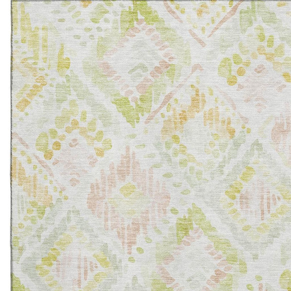 3' X 5' Pink Lime Green And Ivory Geometric Washable Area Rug With UV Protection