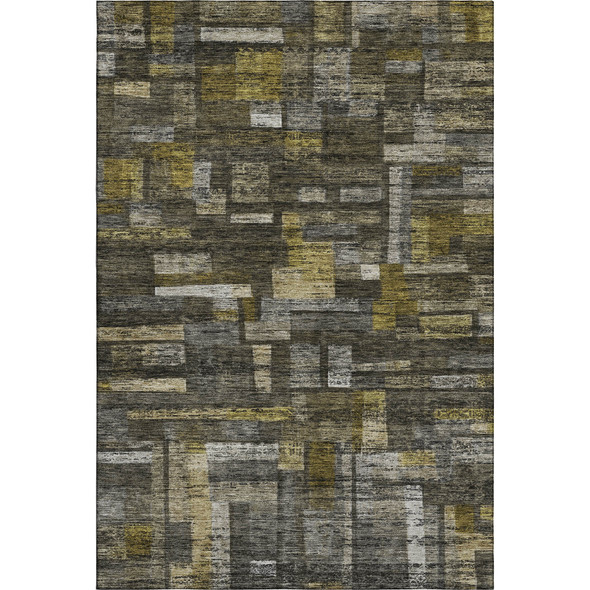 8' X 10' Charcoal Gray And Gold Striped Washable Area Rug With UV Protection