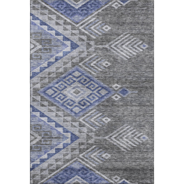 10' X 14' Pewter Blue And Gray Geometric Washable Area Rug With UV Protection