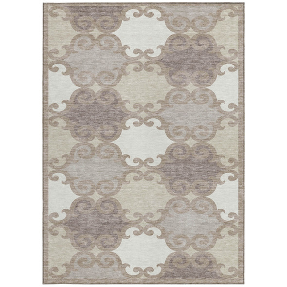 9' X 12' Taupe Beige And Gray Trellis Washable Indoor Outdoor Area Rug