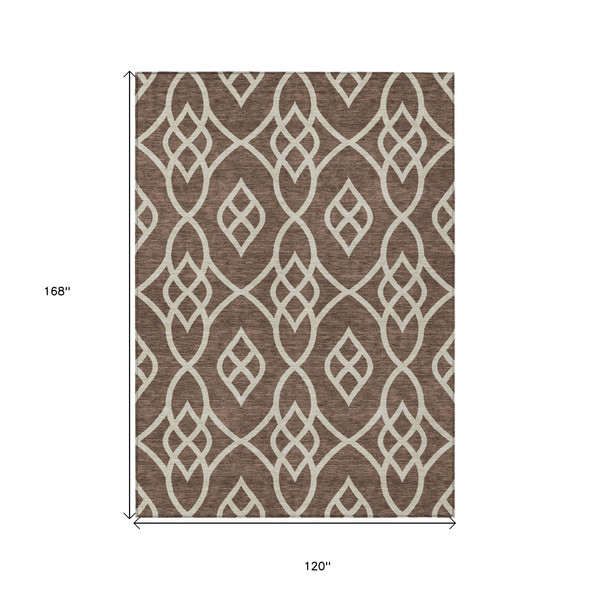 10' X 14' Chocolate And Ivory Trellis Washable Indoor Outdoor Area Rug