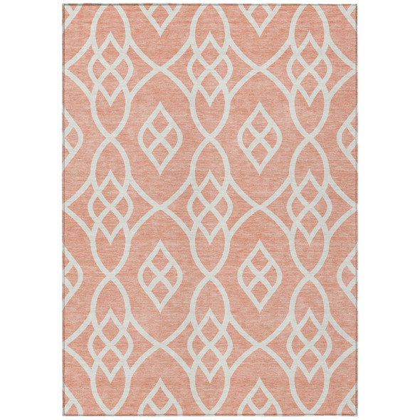 5' X 8' Salmon And Ivory Trellis Washable Indoor Outdoor Area Rug