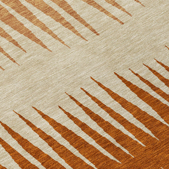 3' X 5' Copper Brown And Beige Striped Washable Indoor Outdoor Area Rug