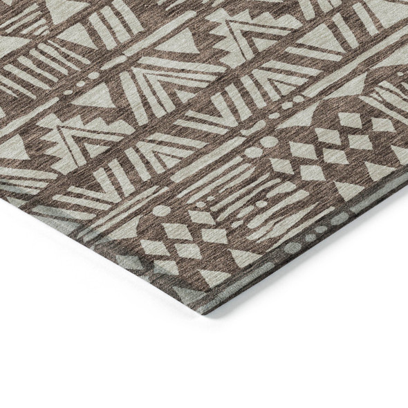 10' X 14' Brown And Beige Southwestern Washable Indoor Outdoor Area Rug