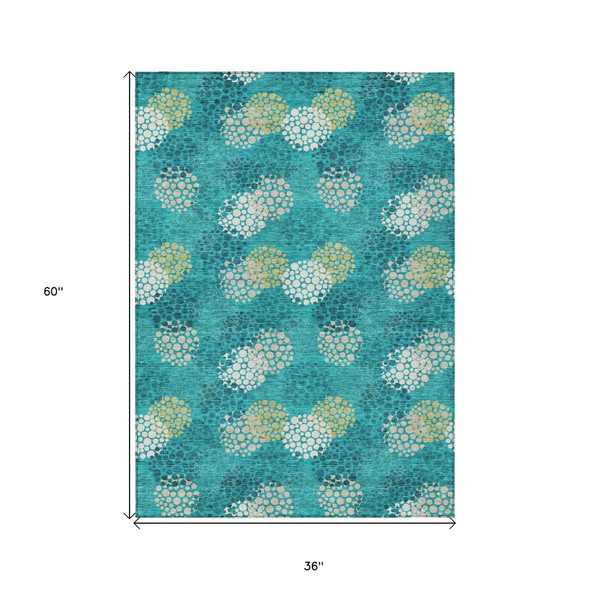 3' X 5' Emerald Gray And Ivory Polka Dot Washable Indoor Outdoor Area Rug