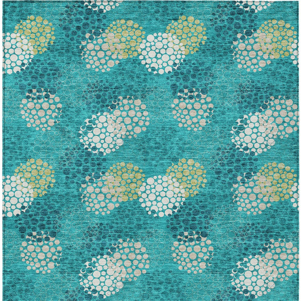 8' X 10' Emerald Gray And Ivory Polka Dot Washable Indoor Outdoor Area Rug
