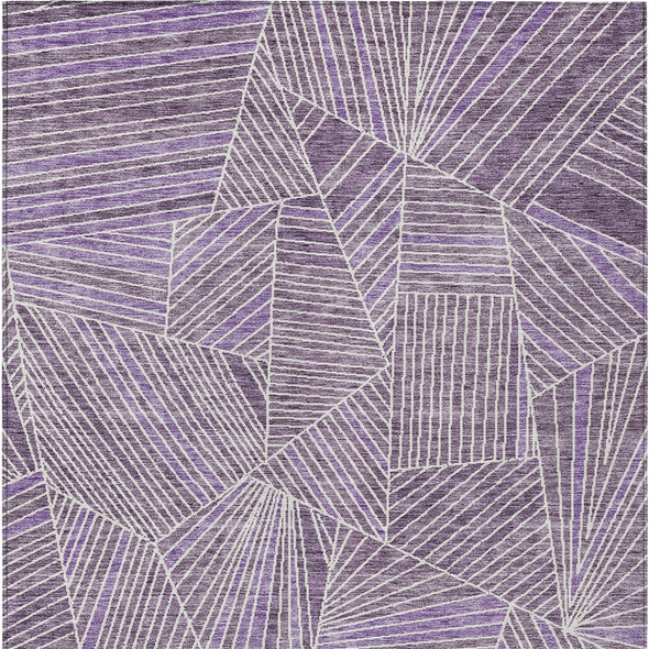9' X 12' Purple And Ivory Geometric Washable Indoor Outdoor Area Rug