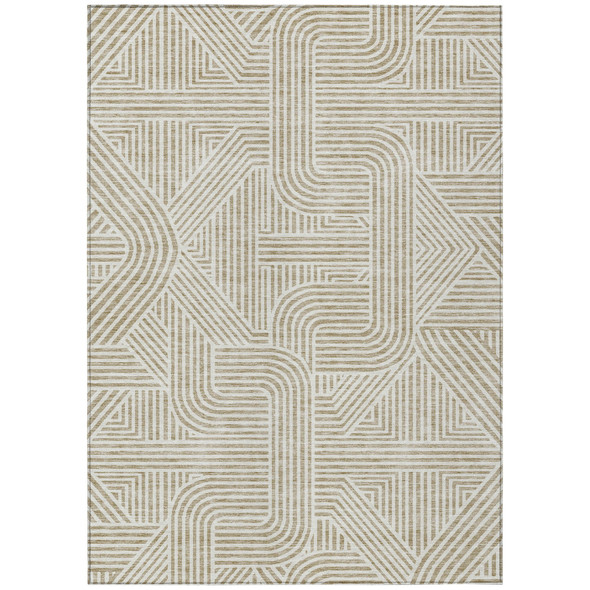10' X 14' Beige And Brown Abstract Washable Indoor Outdoor Area Rug