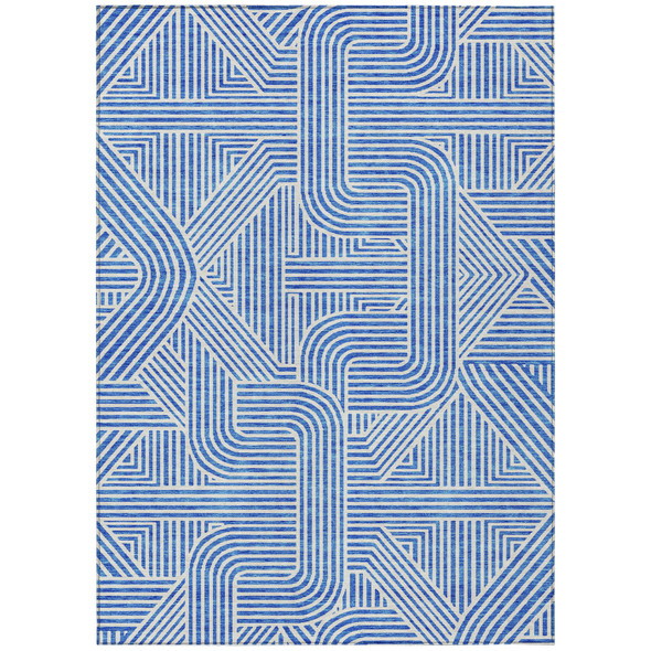 5' X 8' Blue And Ivory Abstract Washable Indoor Outdoor Area Rug