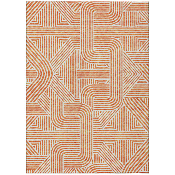 3' X 5' Orange And Ivory Abstract Washable Indoor Outdoor Area Rug