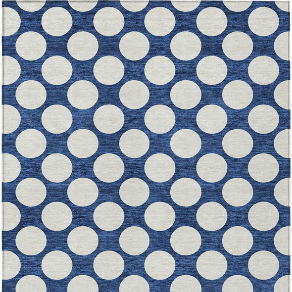 5' X 8' Navy Blue And Ivory Polka Dot Washable Indoor Outdoor Area Rug