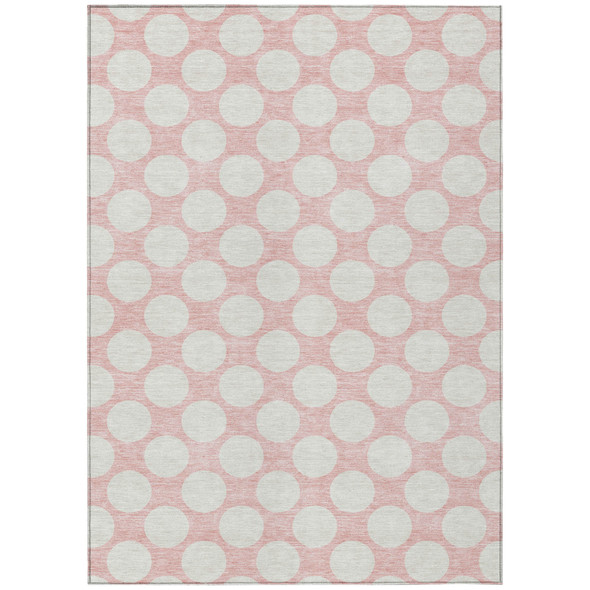 8' X 10' Pink And Gray Polka Dot Washable Indoor Outdoor Area Rug