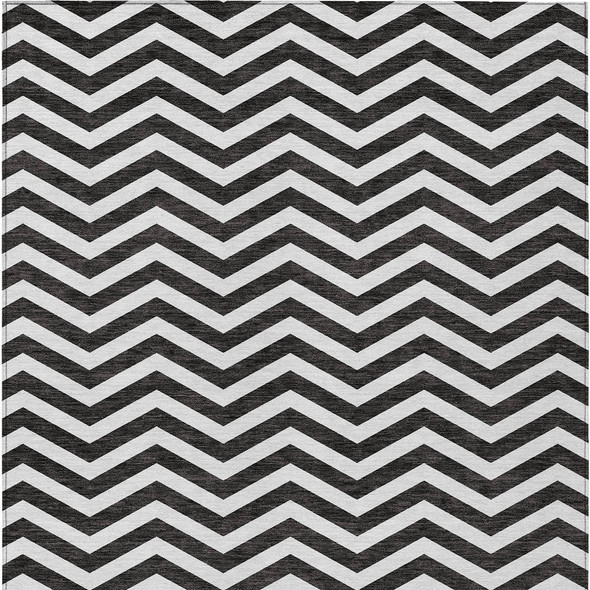 9' X 12' Black And Ivory Chevron Washable Indoor Outdoor Area Rug