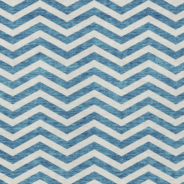 9' X 12' Teal Blue And Ivory Chevron Washable Indoor Outdoor Area Rug