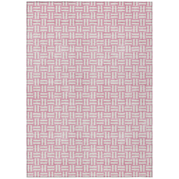 9' X 12' Pink And Ivory Geometric Washable Indoor Outdoor Area Rug