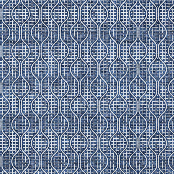 8' X 10' Navy Blue And Ivory Geometric Washable Indoor Outdoor Area Rug