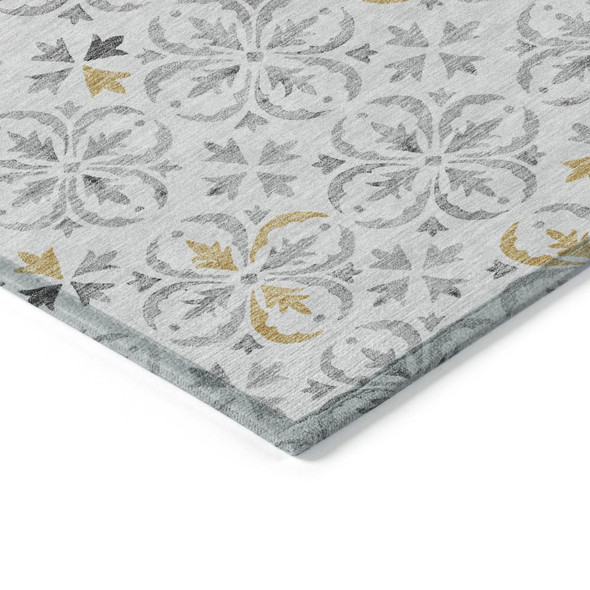 3' X 5' Silver Gray And Gold Floral Washable Indoor Outdoor Area Rug