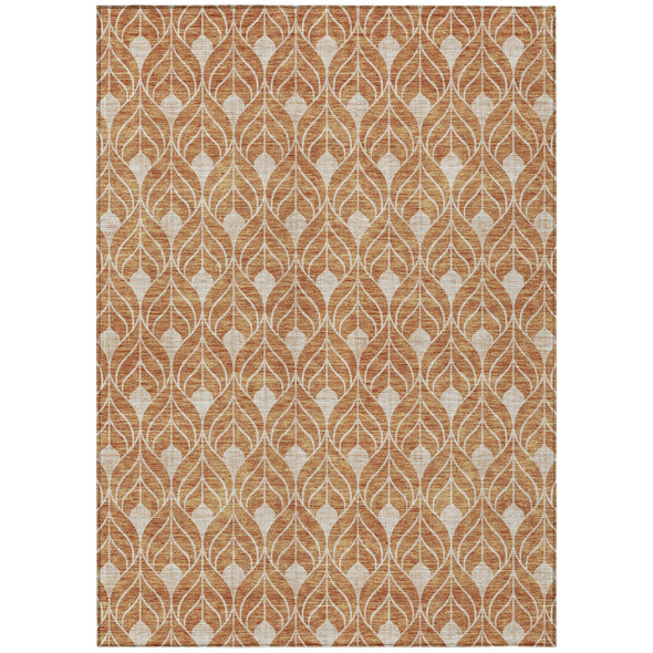 8' X 10' Copper And Beige Geometric Washable Indoor Outdoor Area Rug