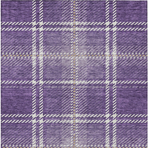 9' X 12' Purple Gold And Ivory Plaid Washable Indoor Outdoor Area Rug