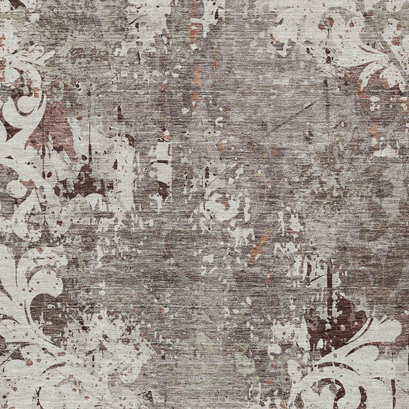 5' X 8' Taupe Ivory And Brown Damask Washable Indoor Outdoor Area Rug