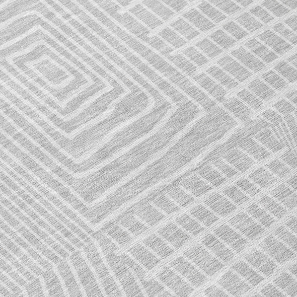 10' X 14' Silver And Ivory Geometric Washable Indoor Outdoor Area Rug