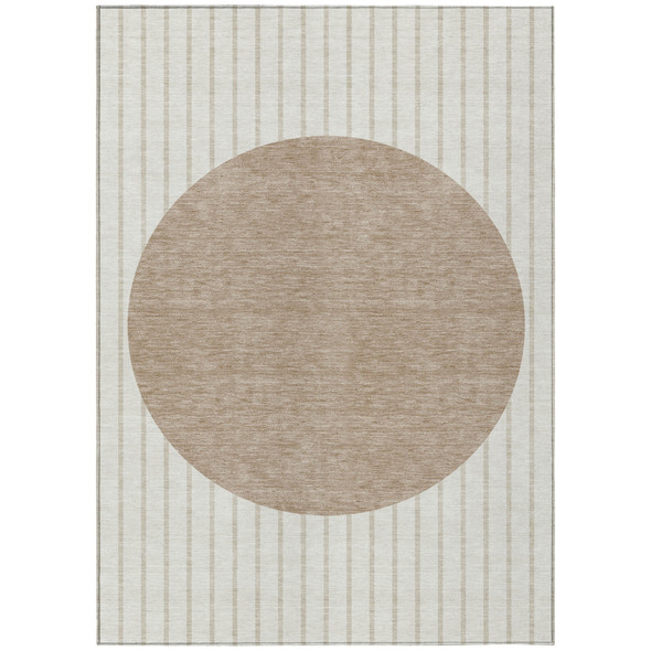 5' X 8' Ivory And Brown Striped Washable Indoor Outdoor Area Rug