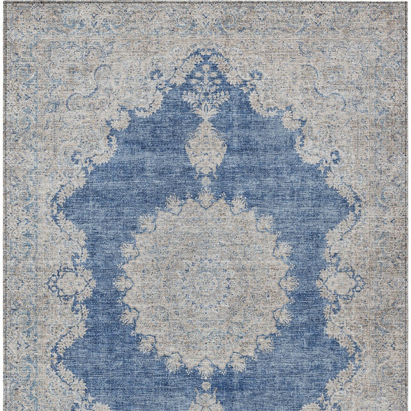 3' X 5' Navy Blue And Ivory Oriental Washable Indoor Outdoor Area Rug