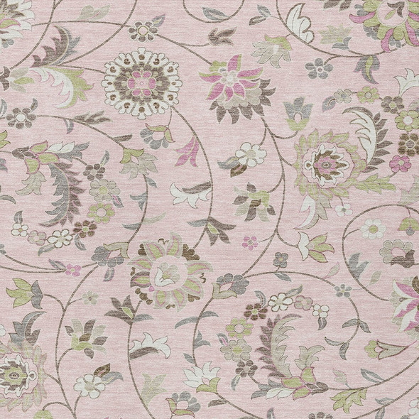 10' X 14' Pink Green And Gray Floral Washable Indoor Outdoor Area Rug