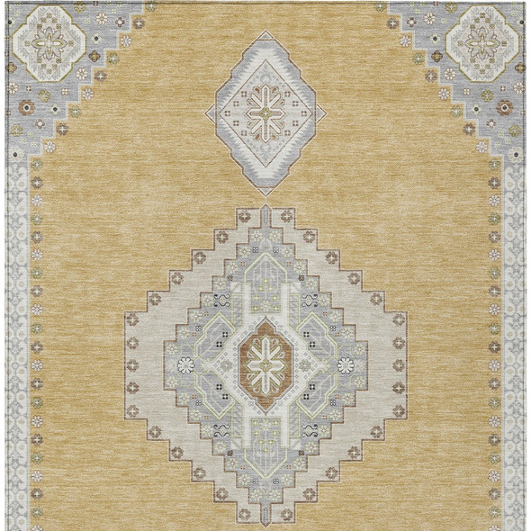 3' X 5' Gold Gray And Ivory Oriental Washable Indoor Outdoor Area Rug
