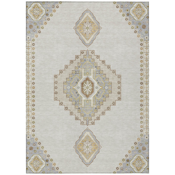 5' X 8' Ivory Gray And Brown Oriental Washable Indoor Outdoor Area Rug