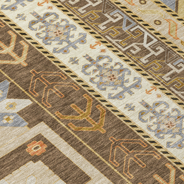 3' X 5' Brown Beige And Ivory Aztec Washable Indoor Outdoor Area Rug