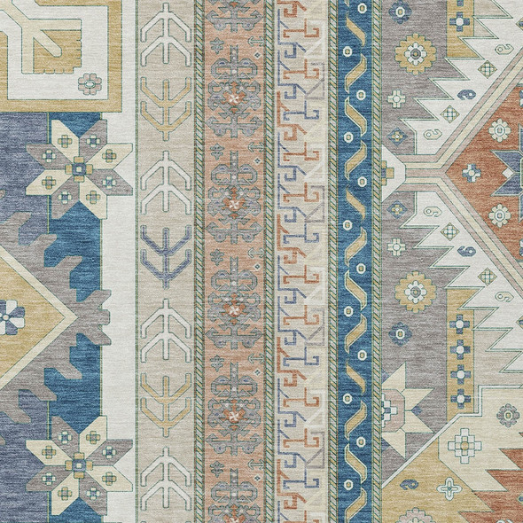 9' X 12' Ivory Blue And Brown Aztec Washable Indoor Outdoor Area Rug