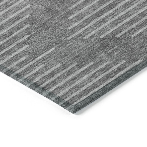 9' X 12' Charcoal And Silver Geometric Washable Indoor Outdoor Area Rug