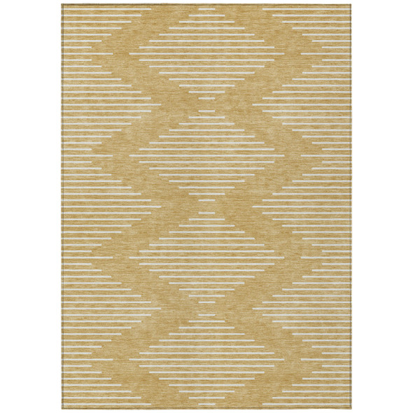 3' X 5' Gold And Ivory Geometric Washable Indoor Outdoor Area Rug