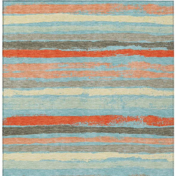 10' X 14' Sky Blue Pink And Gray Striped Washable Indoor Outdoor Area Rug