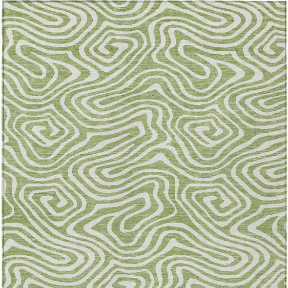 8' X 10' Artichoke Green And Ivory Abstract Washable Indoor Outdoor Area Rug