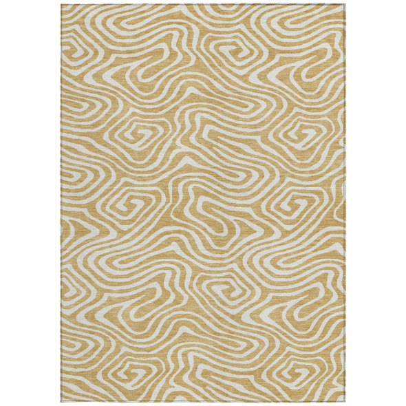 3' X 5' Gold And Beige Abstract Washable Indoor Outdoor Area Rug