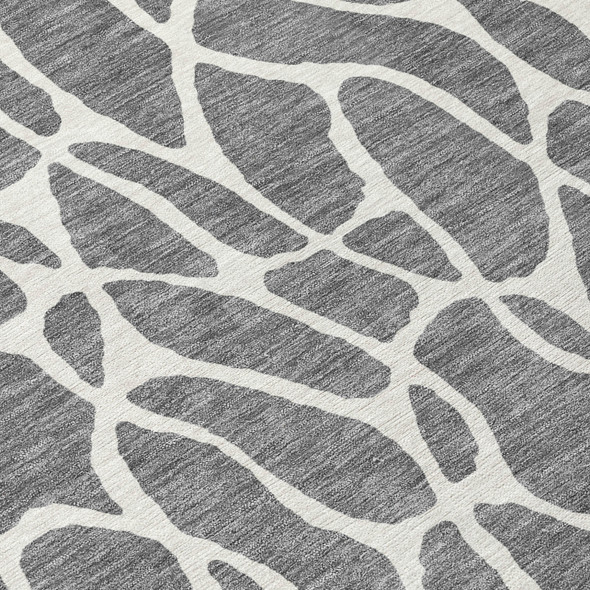 3' X 5' Gray And Ivory Geometric Washable Indoor Outdoor Area Rug