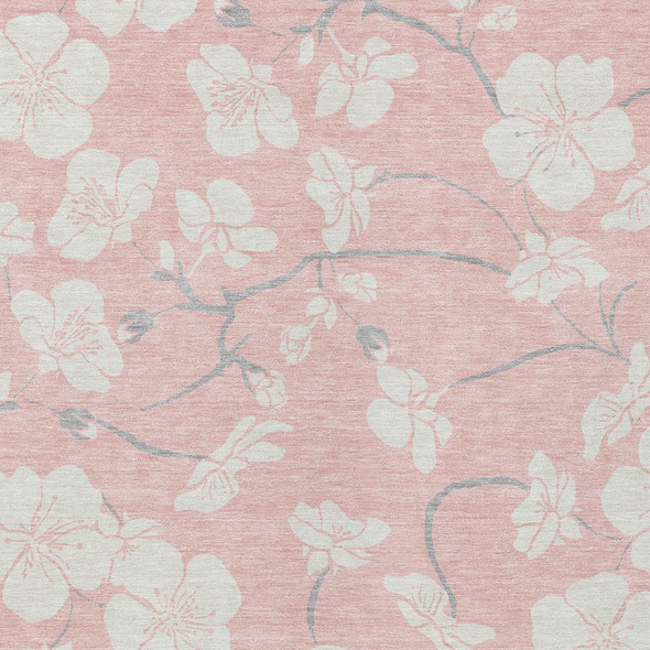 8' X 10' Pink Ivory And Gray Floral Washable Indoor Outdoor Area Rug