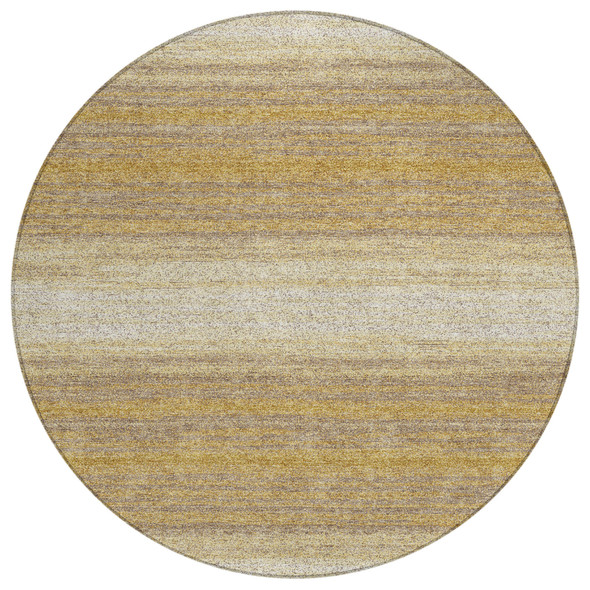 8' Gold And Beige Round Abstract Washable Indoor Outdoor Area Rug