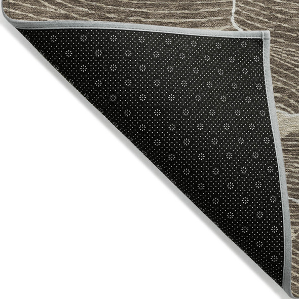 9' X 12' Brown And Ivory Abstract Washable Indoor Outdoor Area Rug