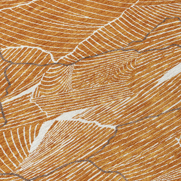 9' X 12' Copper Brown And Ivory Abstract Washable Indoor Outdoor Area Rug