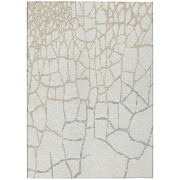 10' X 14' Ivory And Beige Abstract Washable Indoor Outdoor Area Rug