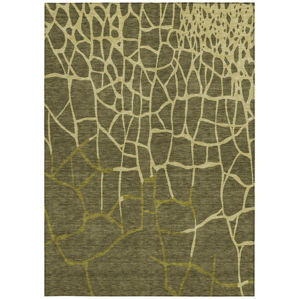 3' X 5' Olive Green And Dark Green Abstract Washable Indoor Outdoor Area Rug