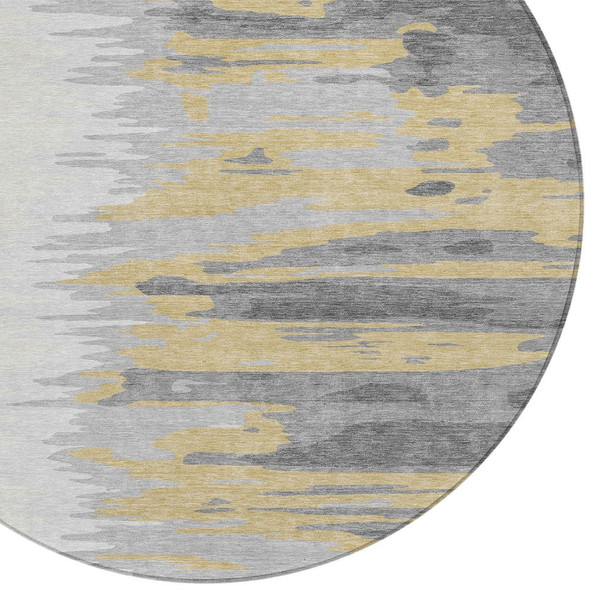 8' Gray Charcoal And Tan Round Abstract Washable Indoor Outdoor Area Rug