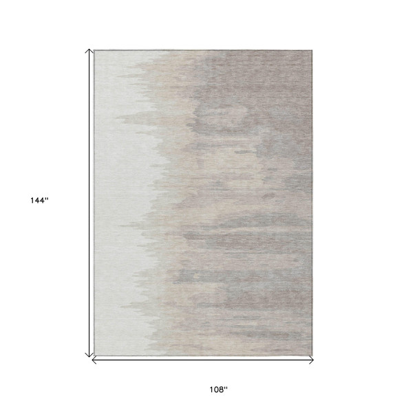9' X 12' Ivory And Brown Abstract Washable Indoor Outdoor Area Rug