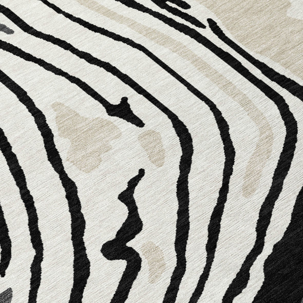 5' X 8' Black Gray And Ivory Abstract Washable Indoor Outdoor Area Rug