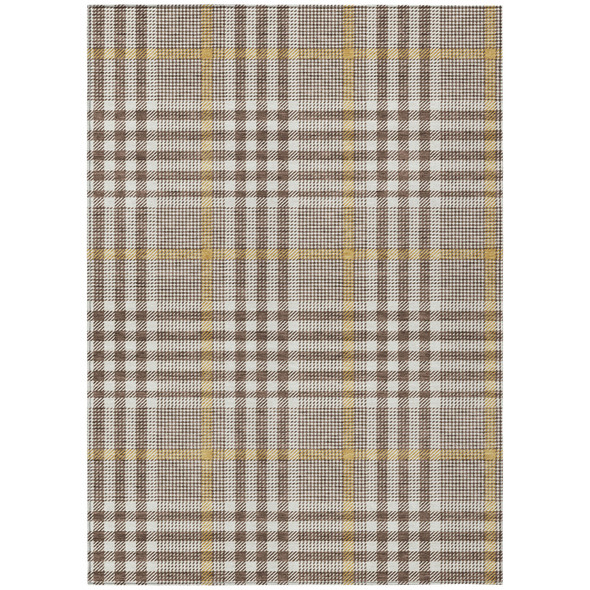 3' X 5' Brown And Beige Plaid Washable Indoor Outdoor Area Rug
