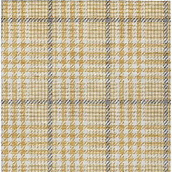 9' X 12' Gold Gray And Beige Plaid Washable Indoor Outdoor Area Rug
