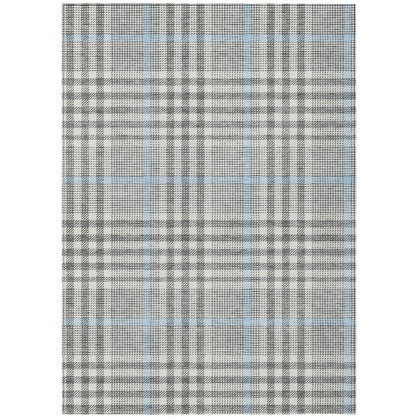 9' X 12' Gray Blue And Beige Plaid Washable Indoor Outdoor Area Rug